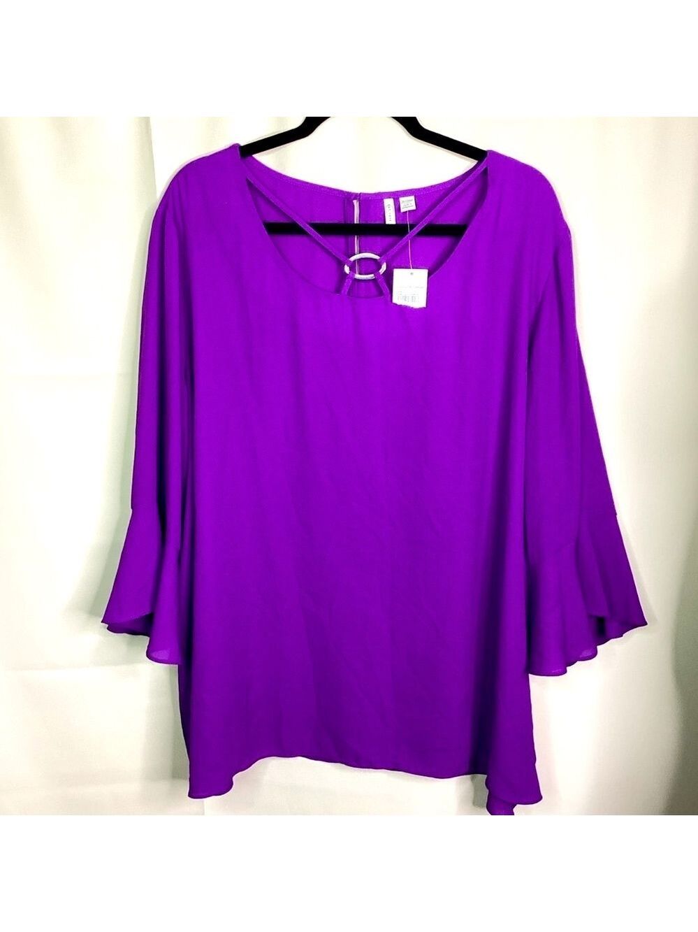 Cato Plus size 26 28 4X ToPurple Blouse with Flutter Sleeves and Relaxed Fit